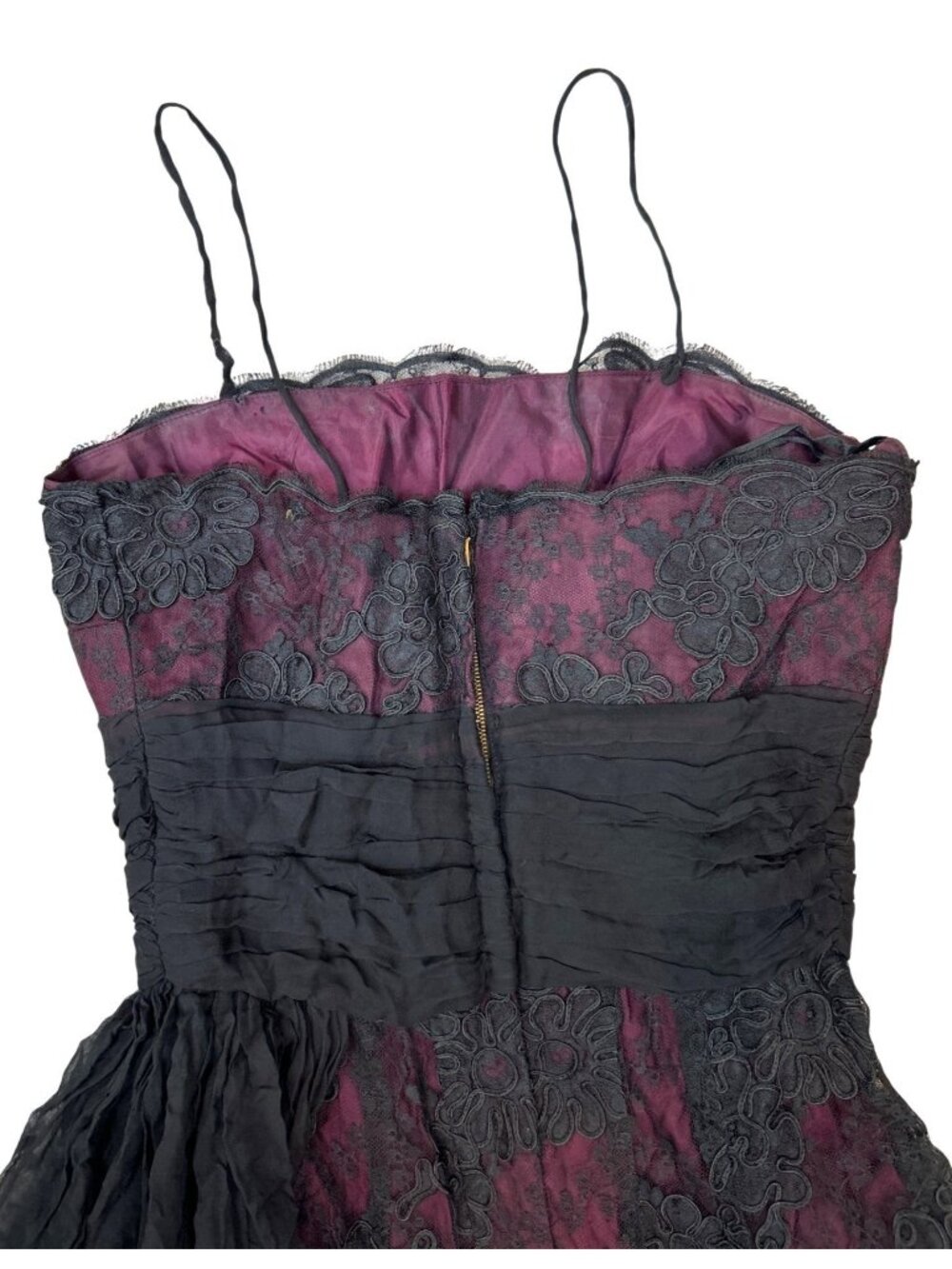 Vtg 50s Black Lace Overlay Burgundy Mini Dress Lace Whimsigoth Dark Romantic - Picture 15 of 16